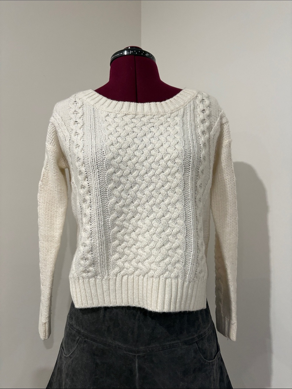 LC Lauren Conrad Cream Cable Knit Scoop Neck Sweater